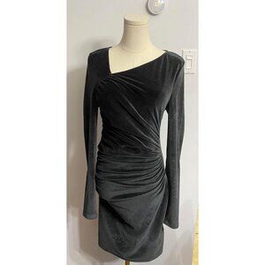 Long-Sleeve Asymmetrical Velvet Mini Dress